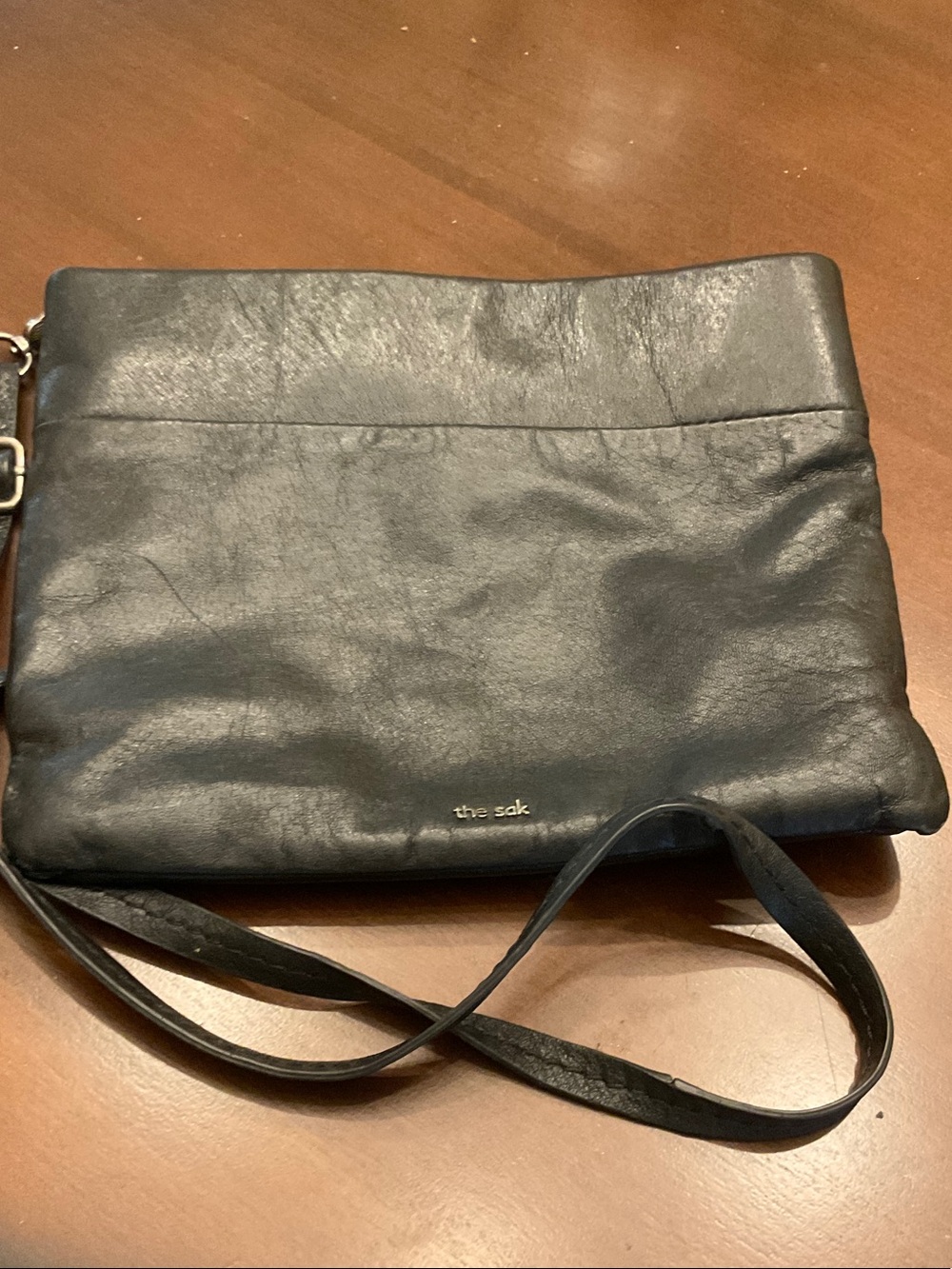 The Sak Black Leather Crossbody Clutch